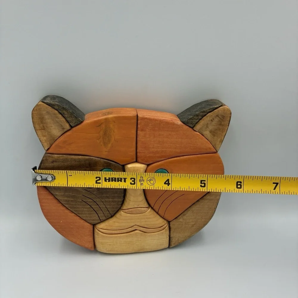 INTARSIA‎ MIXED WOOD Cat HEAD WALL ART HANDMADE
